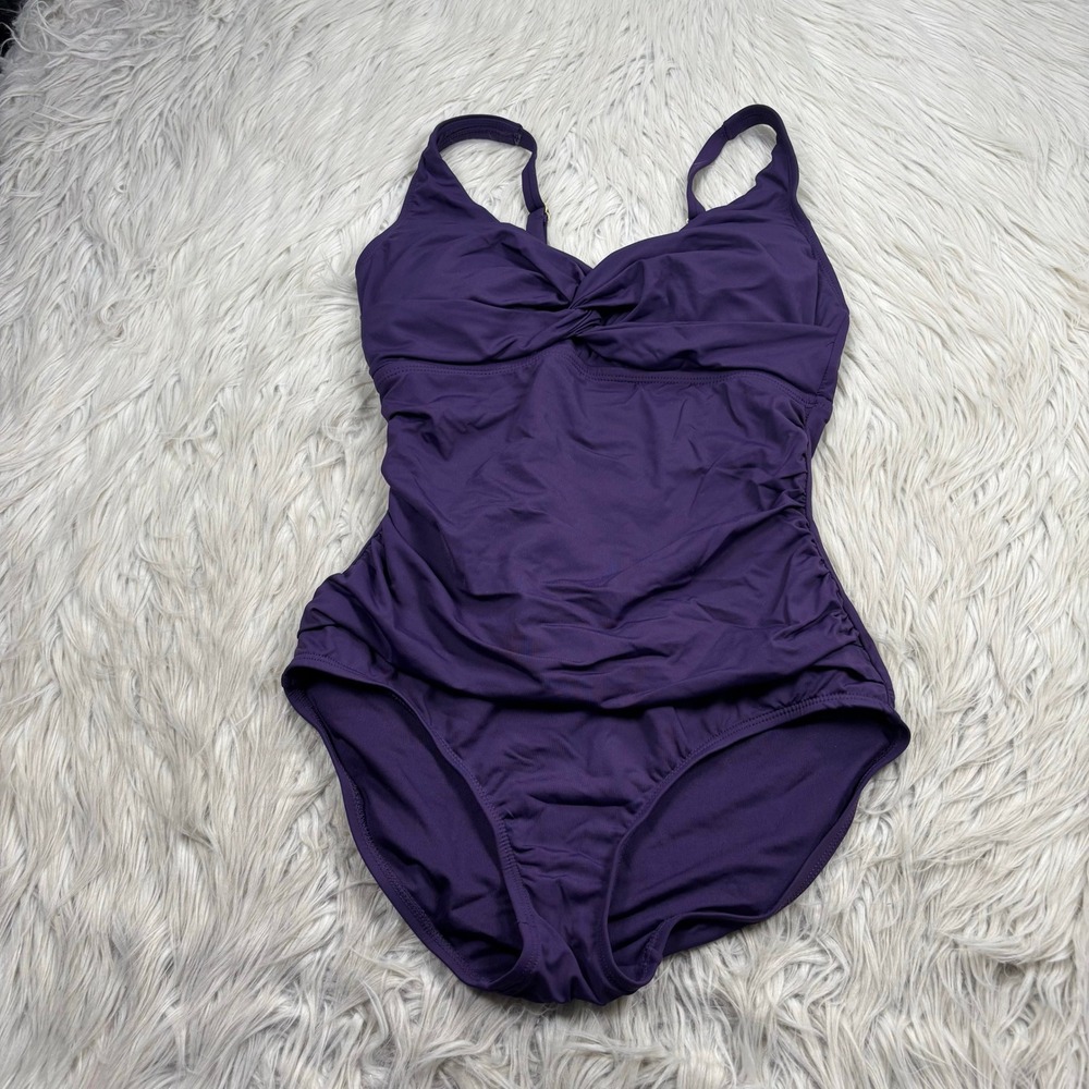 Lands' End Women's S Purple Ruched Twisted V-Neck One‎ Piece Swimsuit Classic